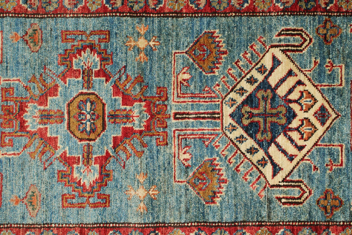 3x20 Light Blue and Ivory Kazak Tribal Rug