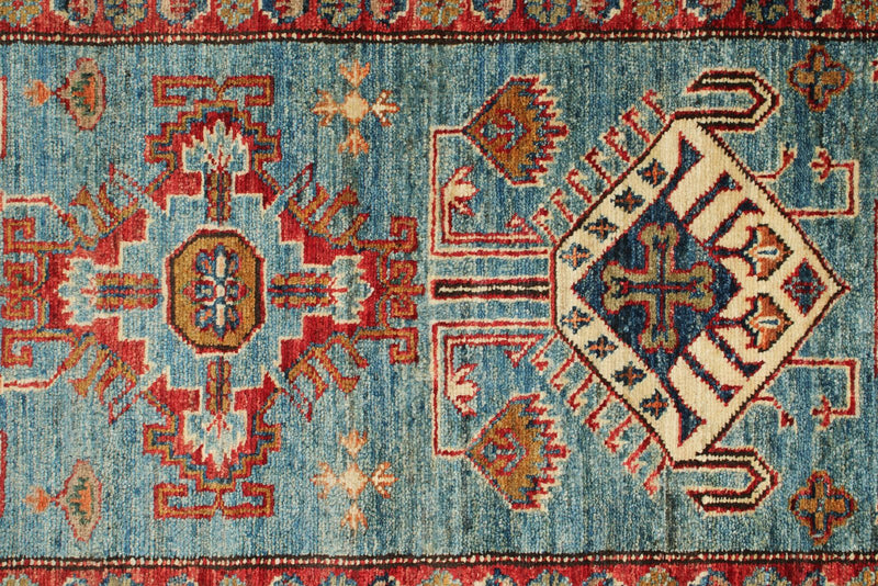 3x20 Light Blue and Ivory Kazak Tribal Rug