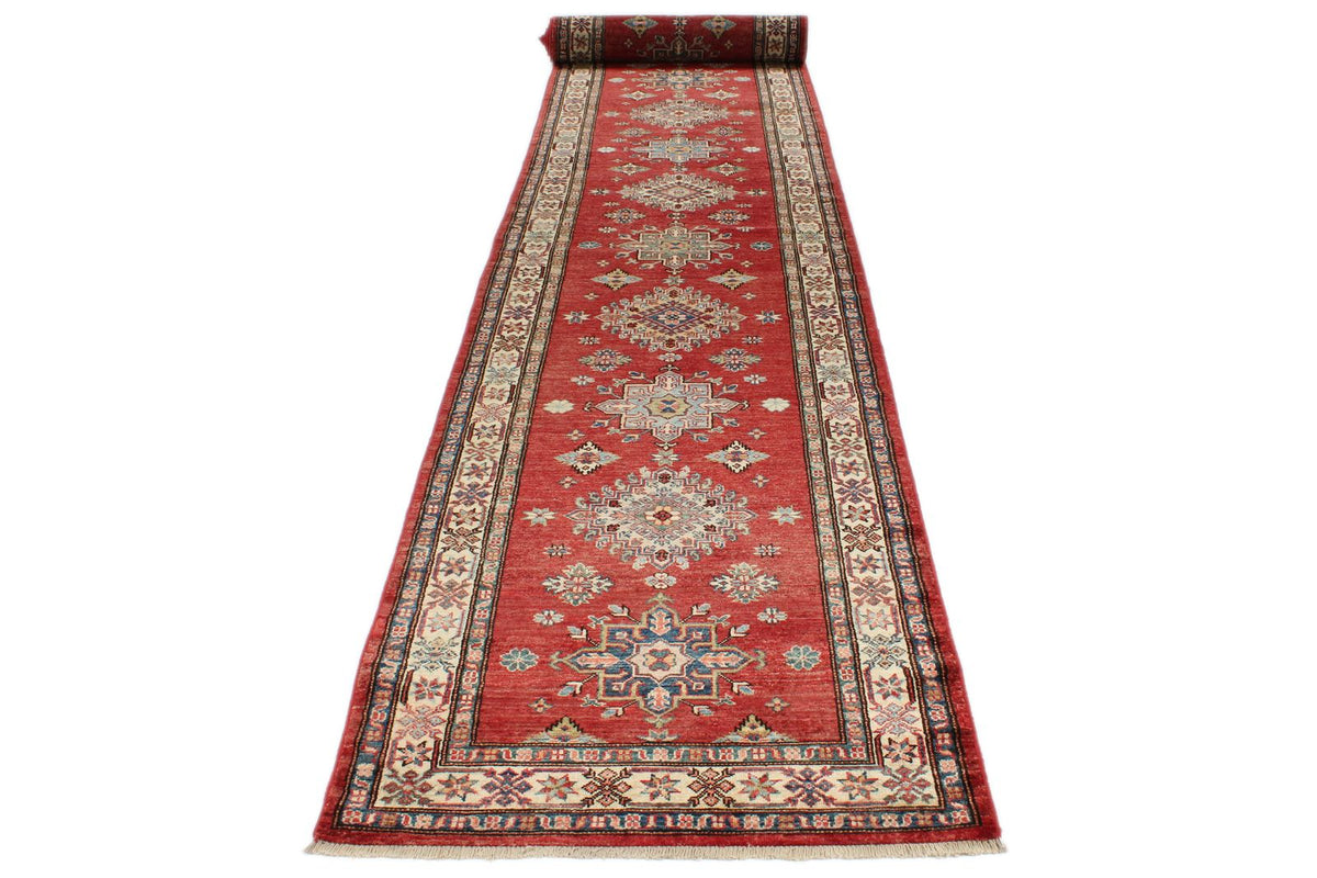 3x27 Red and Ivory Kazak Tribal Runner