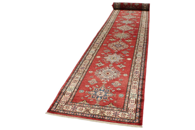 3x27 Red and Ivory Kazak Tribal Runner