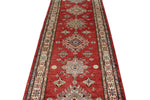 3x27 Red and Ivory Kazak Tribal Runner