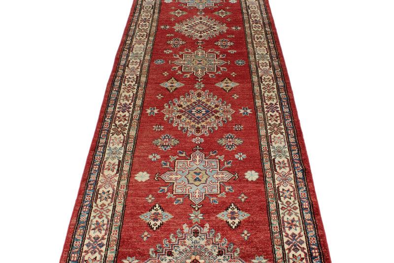 3x27 Red and Ivory Kazak Tribal Runner