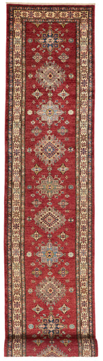 3x27 Red and Ivory Kazak Tribal Runner