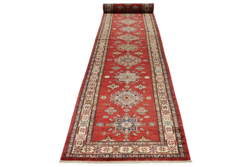 3x27 Red and Ivory Kazak Tribal Runner