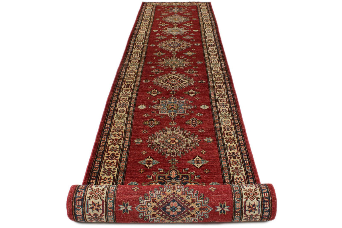3x27 Red and Ivory Kazak Tribal Runner