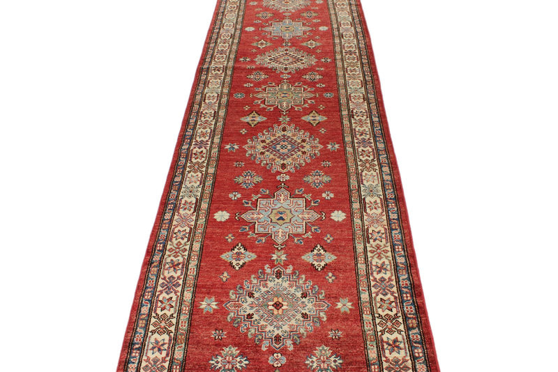 3x27 Red and Ivory Kazak Tribal Runner