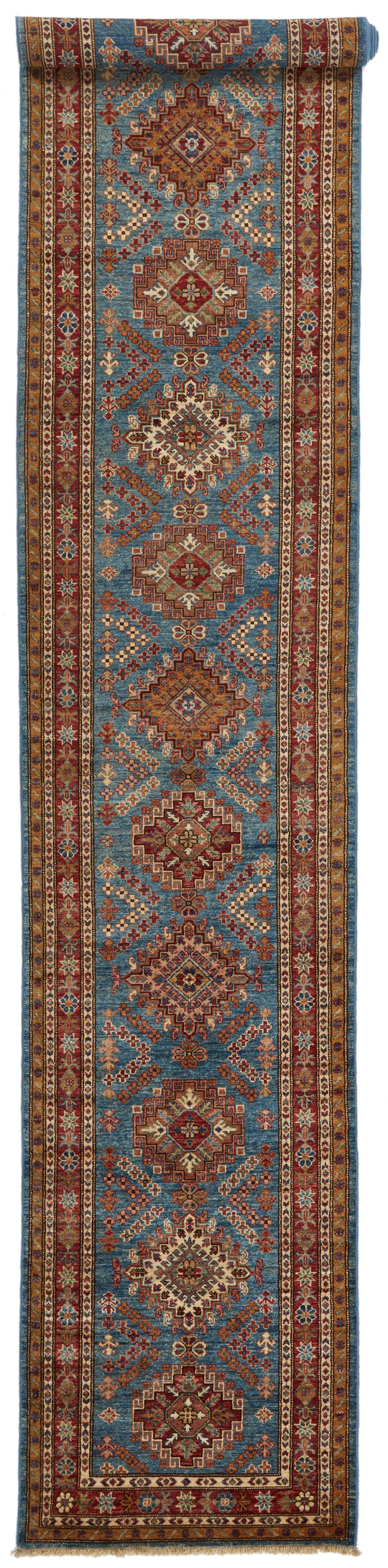 3x20 Blue and Red Kazak Tribal Runner