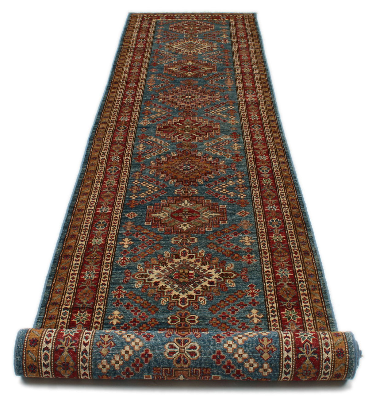 3x20 Blue and Red Kazak Tribal Runner