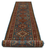 3x20 Blue and Red Kazak Tribal Runner