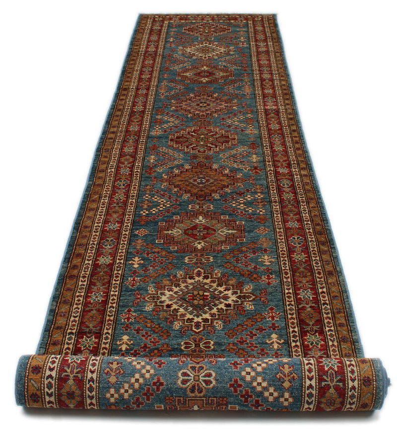 3x20 Blue and Red Kazak Tribal Runner