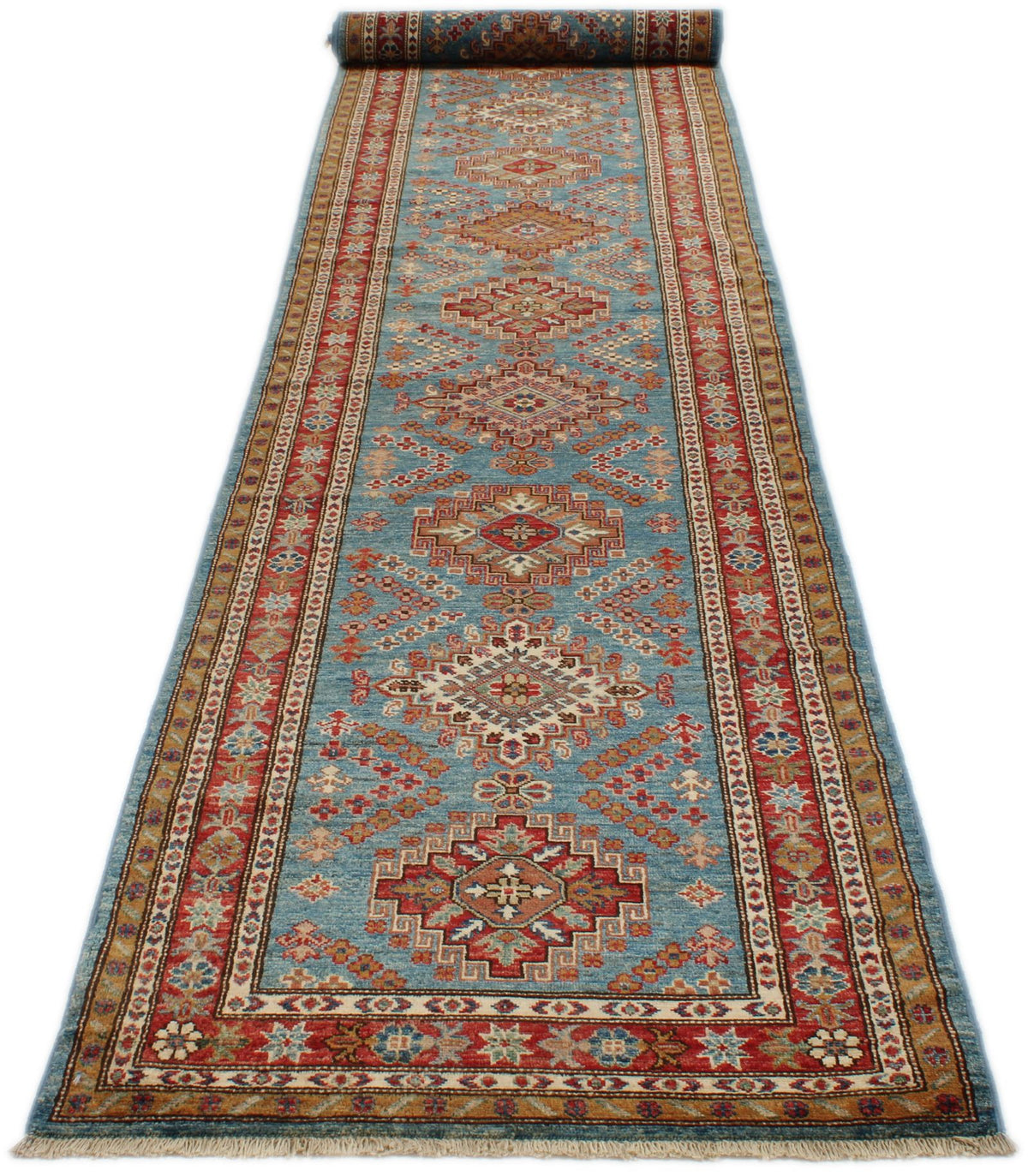 3x20 Blue and Red Kazak Tribal Runner