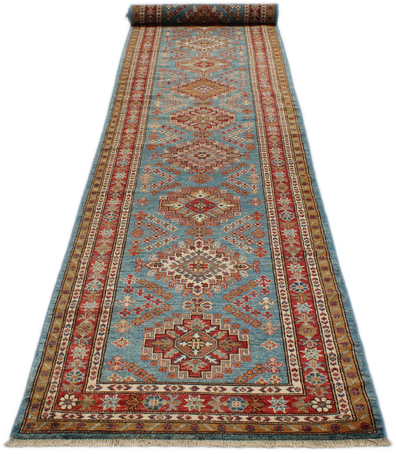 3x20 Blue and Red Kazak Tribal Runner