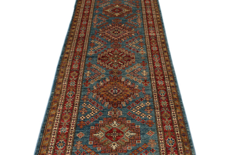 3x20 Blue and Red Kazak Tribal Runner