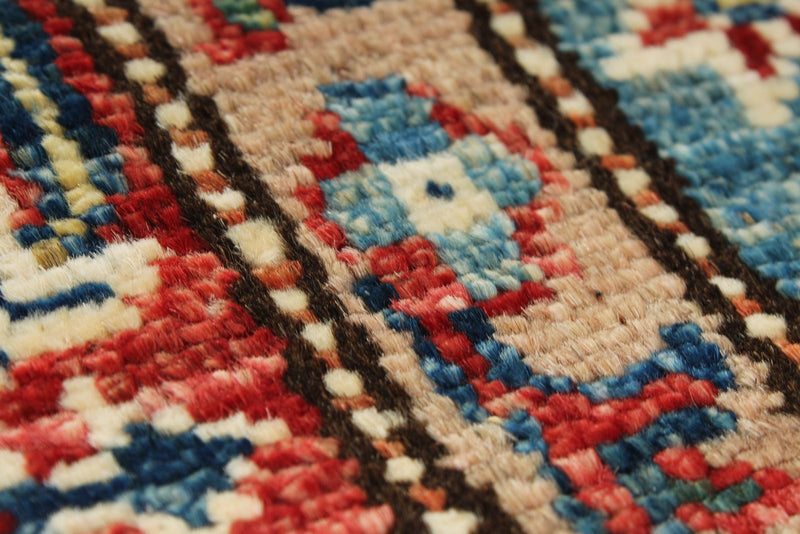 3x29 Light Blue and Red Kazak Tribal Runner