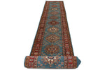 3x29 Light Blue and Red Kazak Tribal Runner