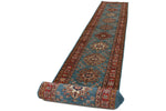 3x29 Light Blue and Red Kazak Tribal Runner