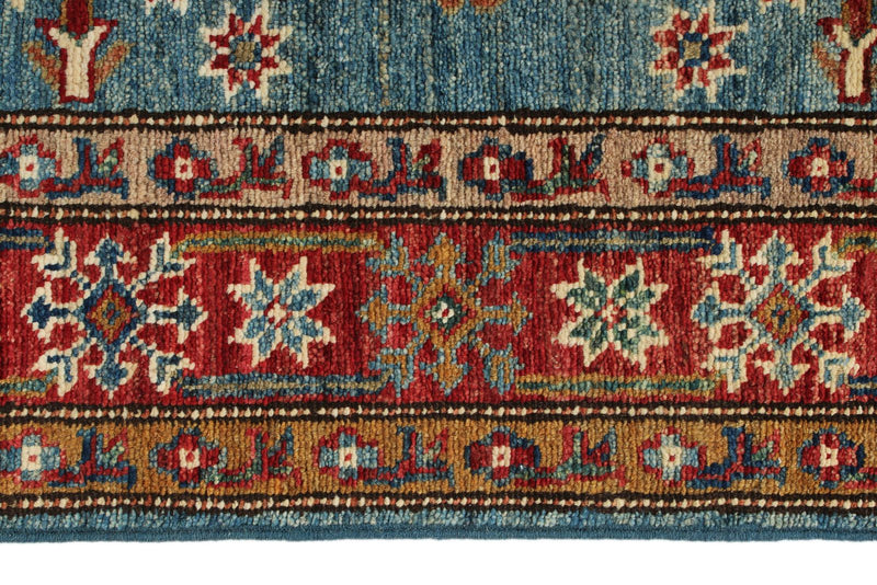 3x29 Light Blue and Red Kazak Tribal Runner