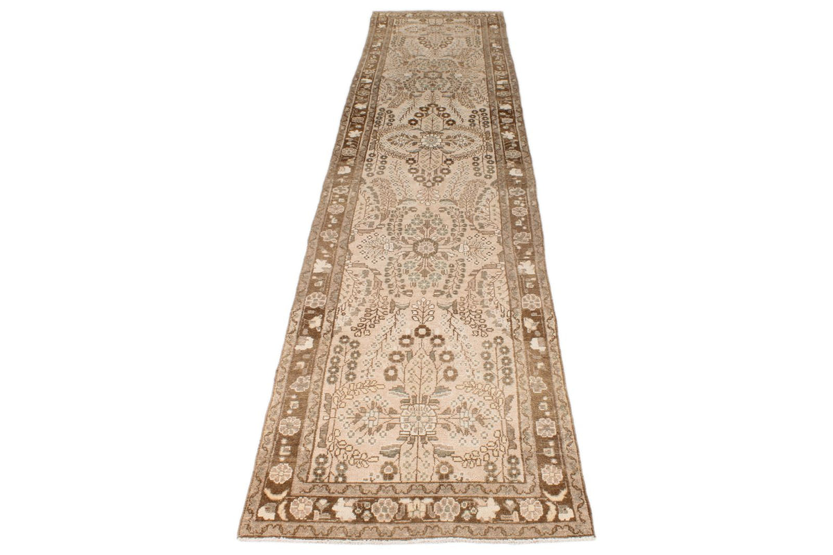 3x12 Beige and Brown Persian Tribal Runner