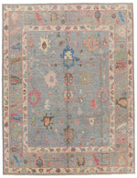 9x12 Light Blue and Multicolor Turkish Oushak Rug