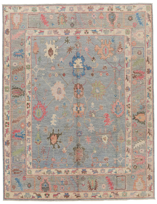 9x12 Light Blue and Multicolor Turkish Oushak Rug