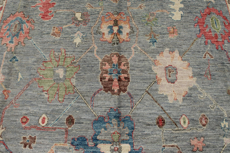 9x12 Light Blue and Multicolor Turkish Oushak Rug