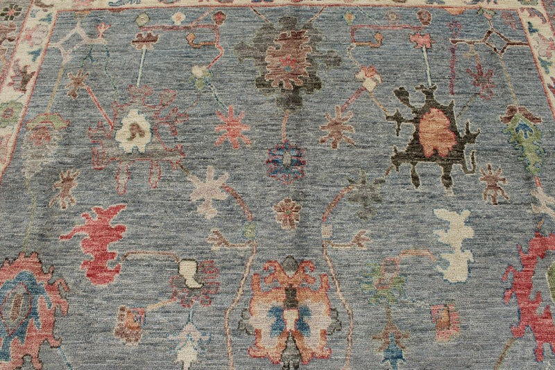 9x12 Light Blue and Multicolor Turkish Oushak Rug