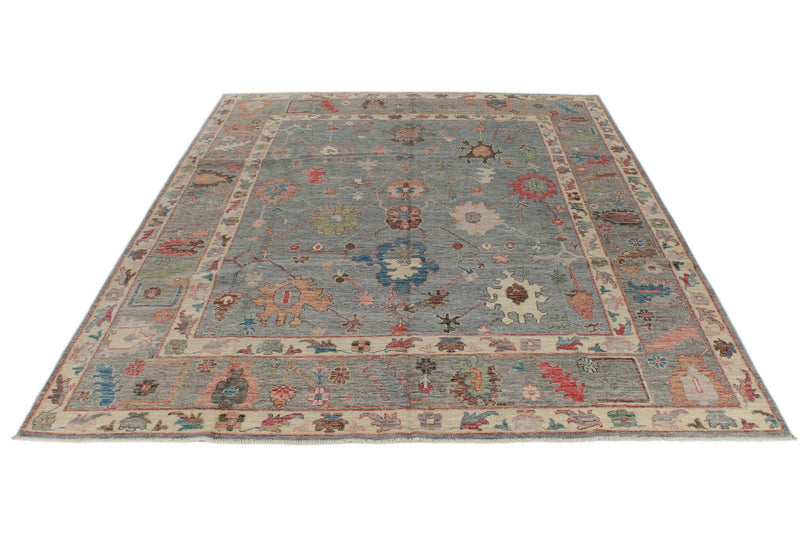 9x12 Light Blue and Multicolor Turkish Oushak Rug