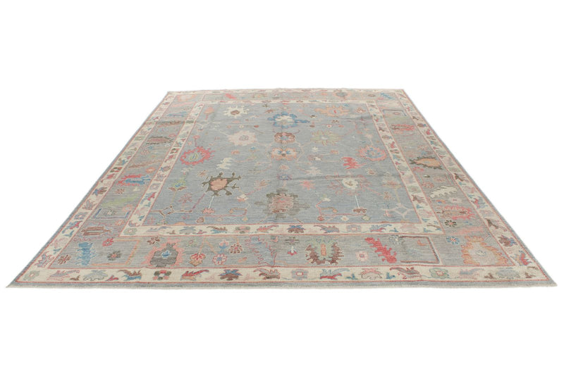 9x12 Light Blue and Multicolor Turkish Oushak Rug
