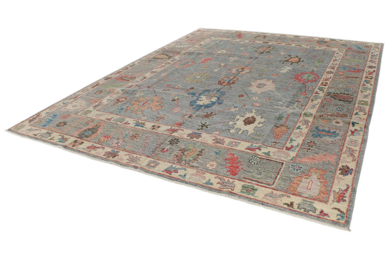 9x12 Light Blue and Multicolor Turkish Oushak Rug