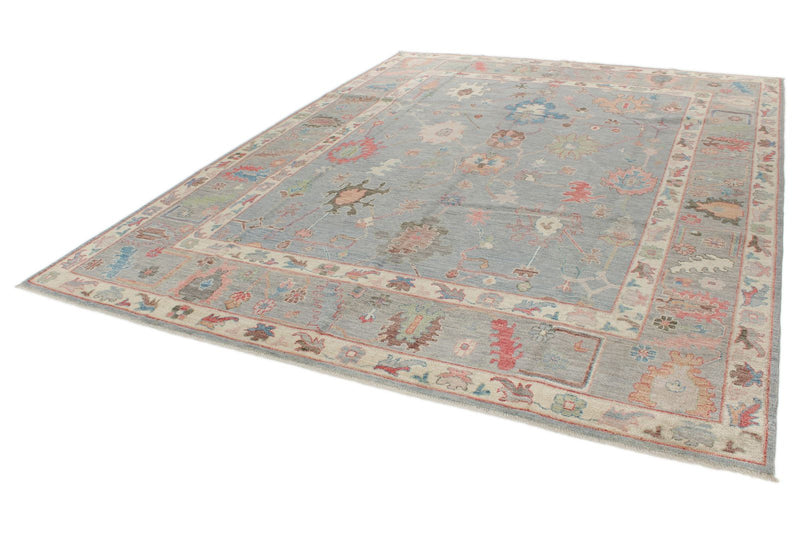 9x12 Light Blue and Multicolor Turkish Oushak Rug