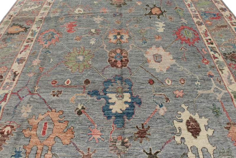 9x12 Light Blue and Multicolor Turkish Oushak Rug