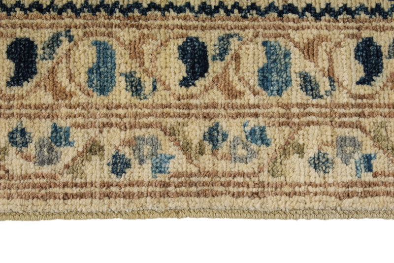 10x14 Ivory and Blue Turkish Tribal Rug