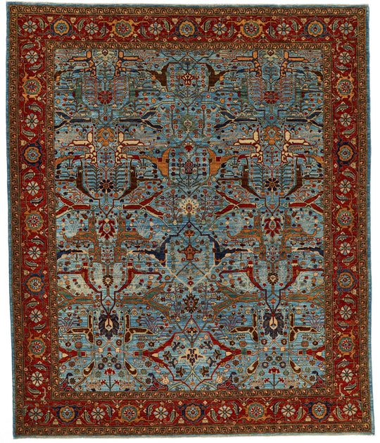8x10 Blue and Rust Anatolian Traditional Rug