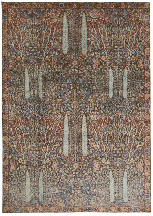 10x14 Gray and Multicolor Turkish Oushak Rug