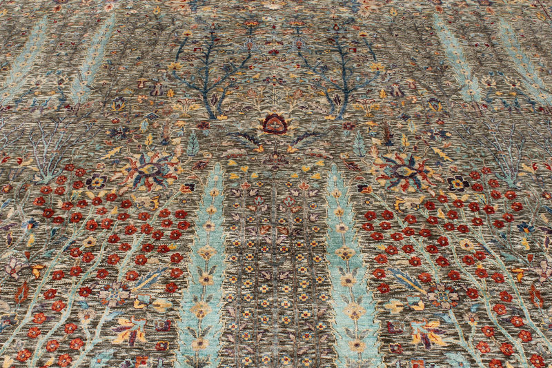 9x12 Gray and Multicolor Turkish Oushak Rug