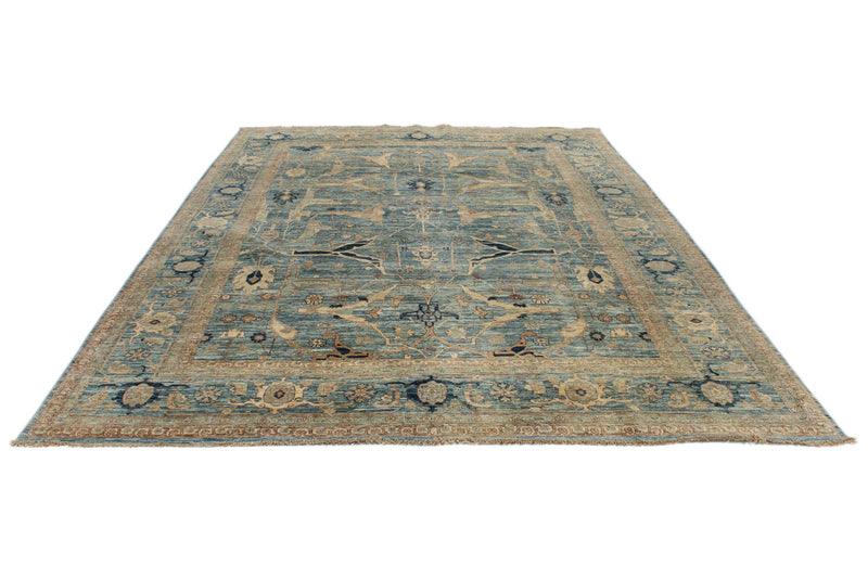 9x12 Blue and Ivory Anatolian Traditional Rug