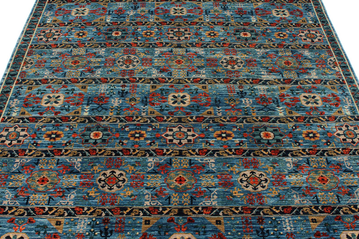 6x8 Blue and Multicolor Anatolian Traditional Rug