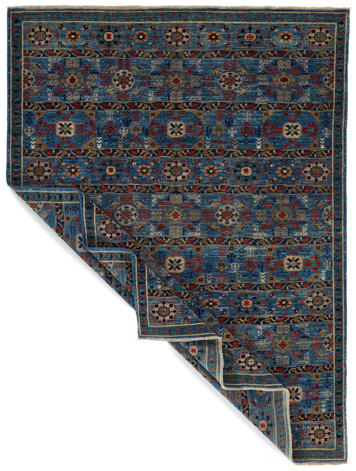 6x8 Blue and Multicolor Anatolian Traditional Rug