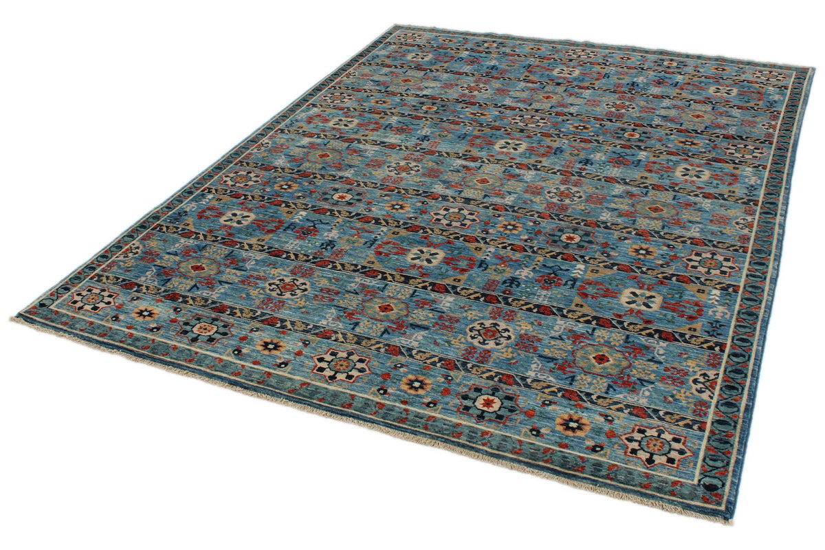 6x8 Blue and Multicolor Anatolian Traditional Rug