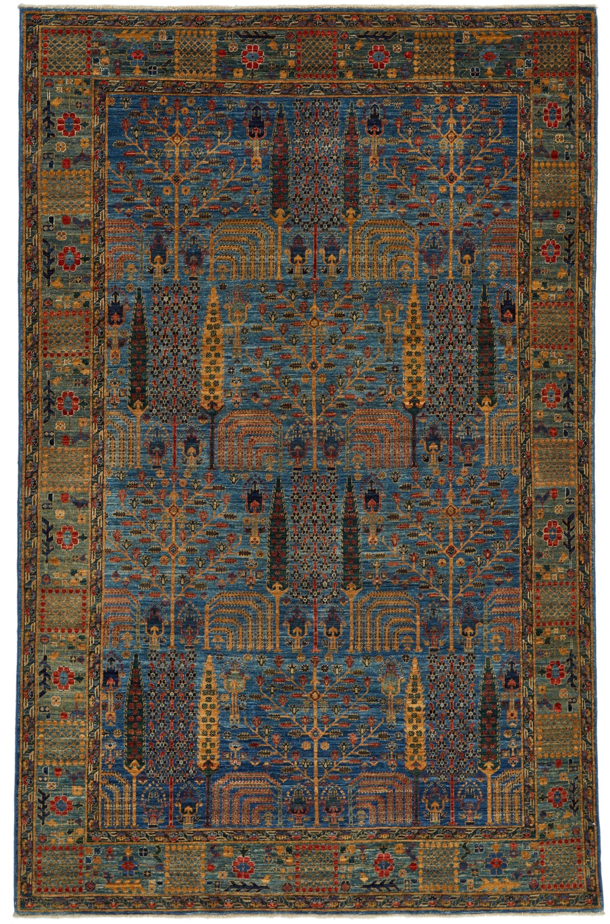 6x9 Blue and Green Traditional Rug