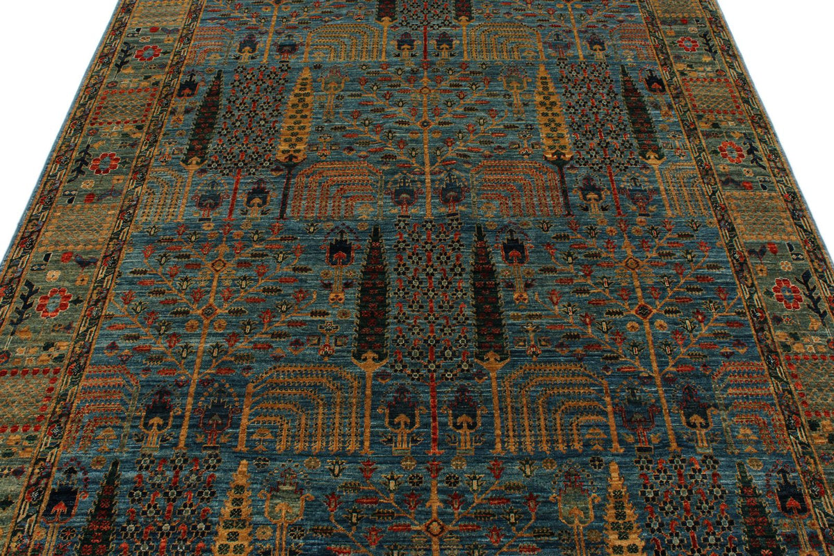 6x9 Blue and Green Traditional Rug