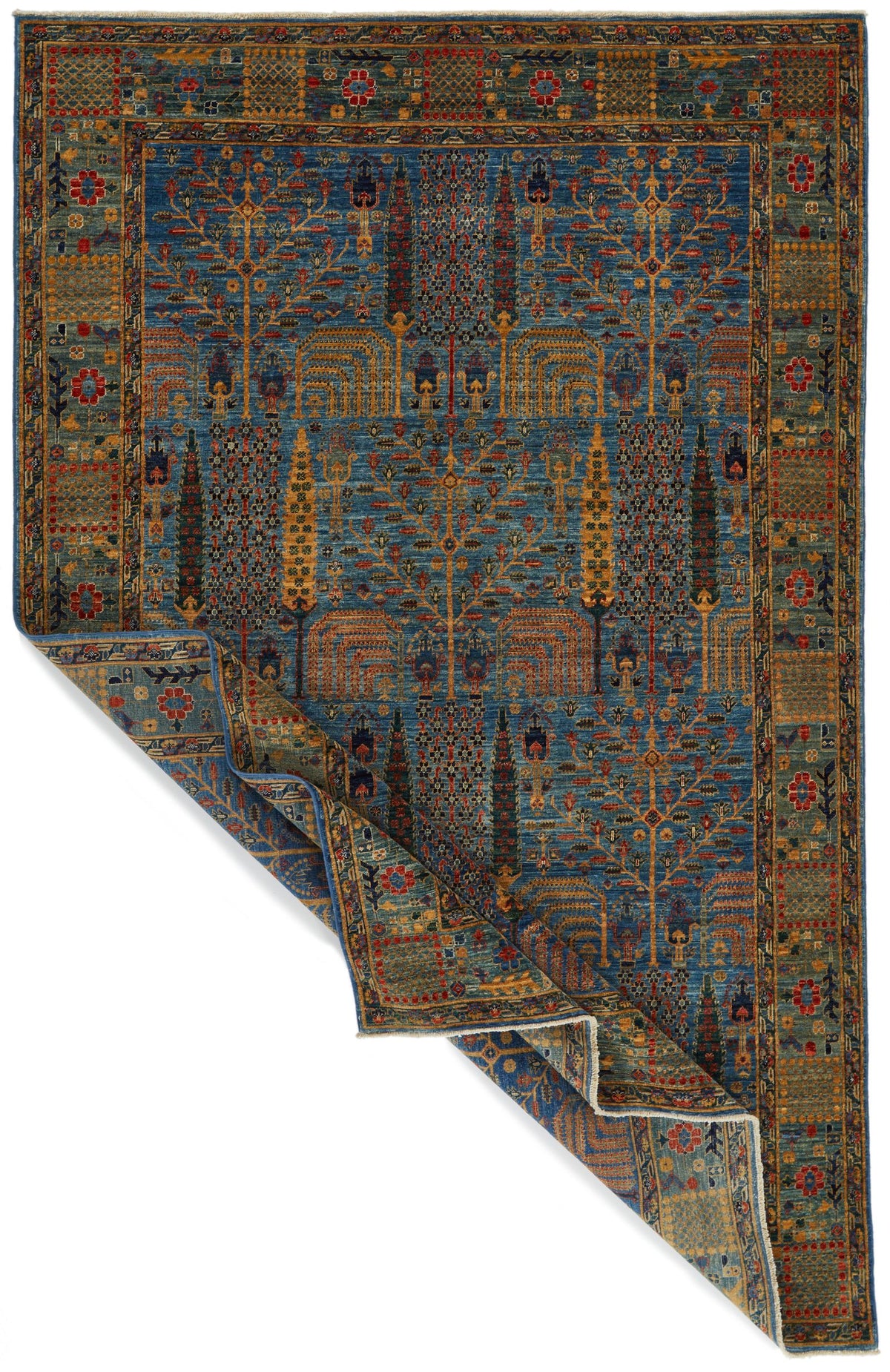 6x9 Blue and Green Traditional Rug
