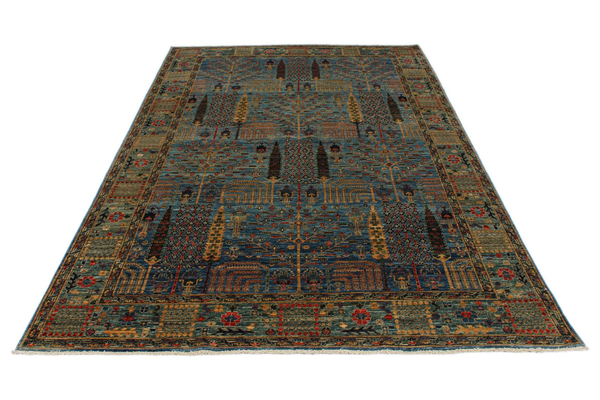 6x9 Blue and Green Traditional Rug
