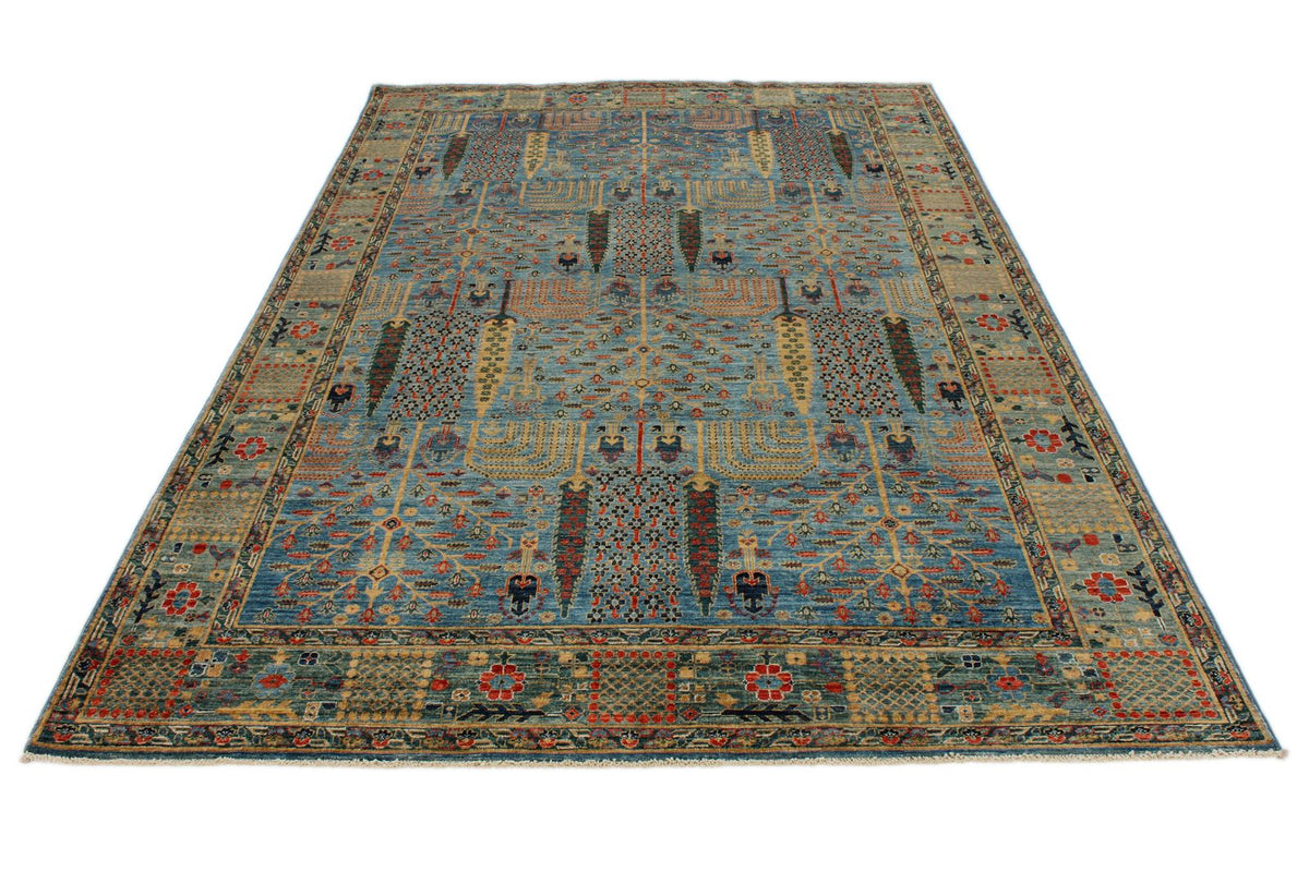 6x9 Blue and Green Traditional Rug