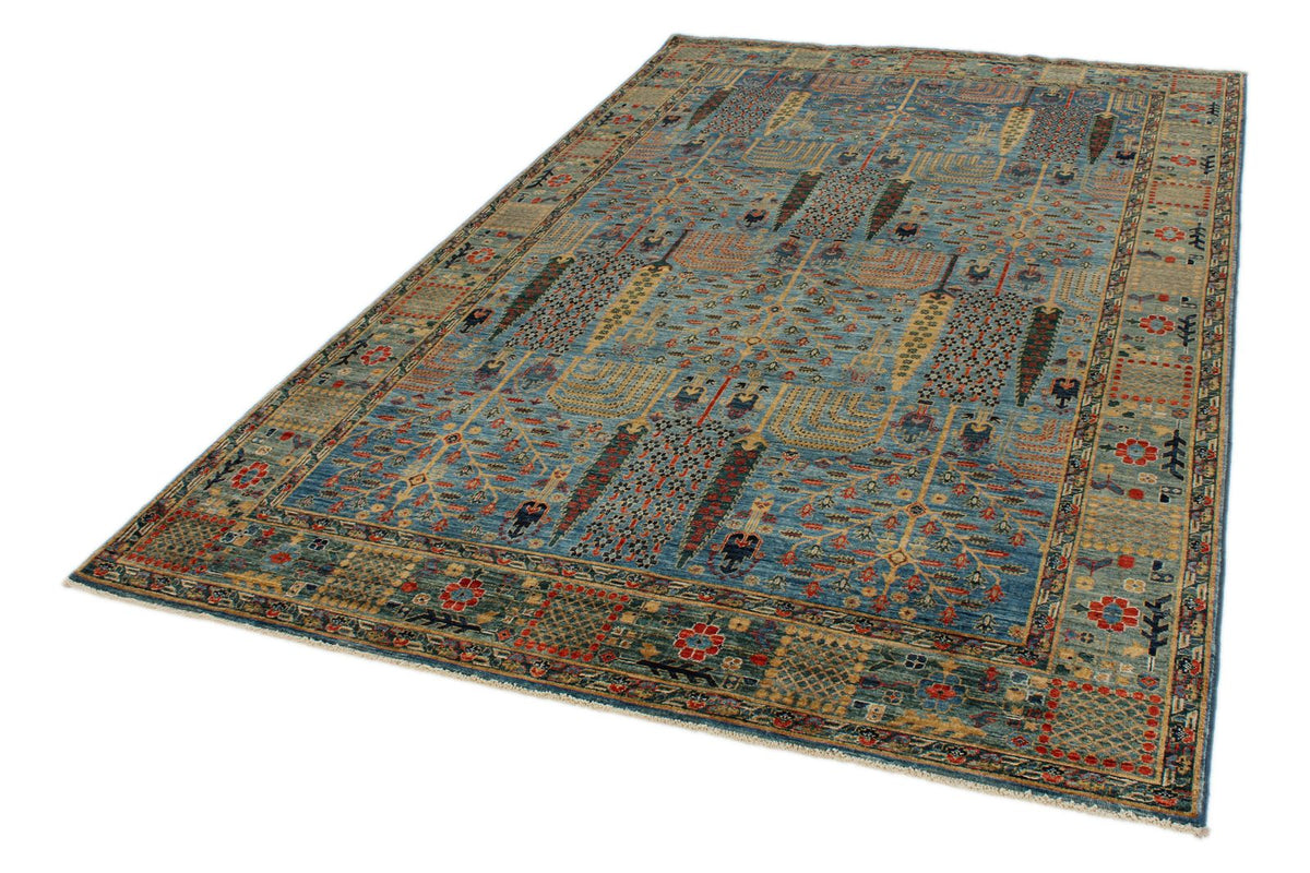6x9 Blue and Green Traditional Rug