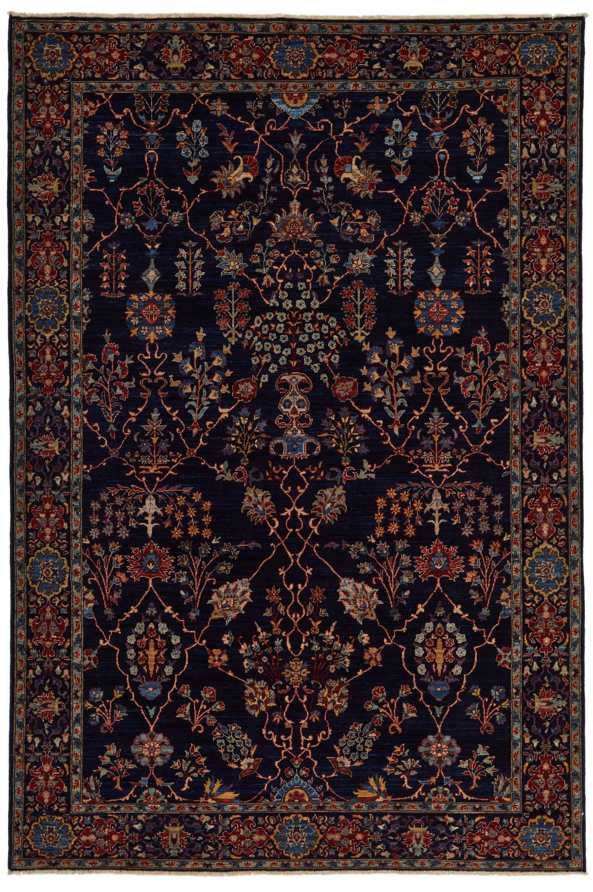 6x9 Navy and Multicolor Traditional Rug