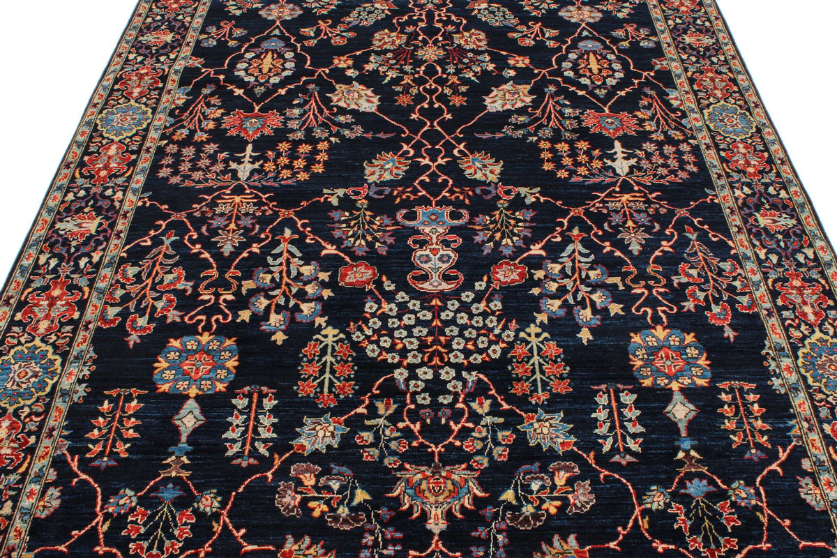 6x9 Navy and Multicolor Traditional Rug