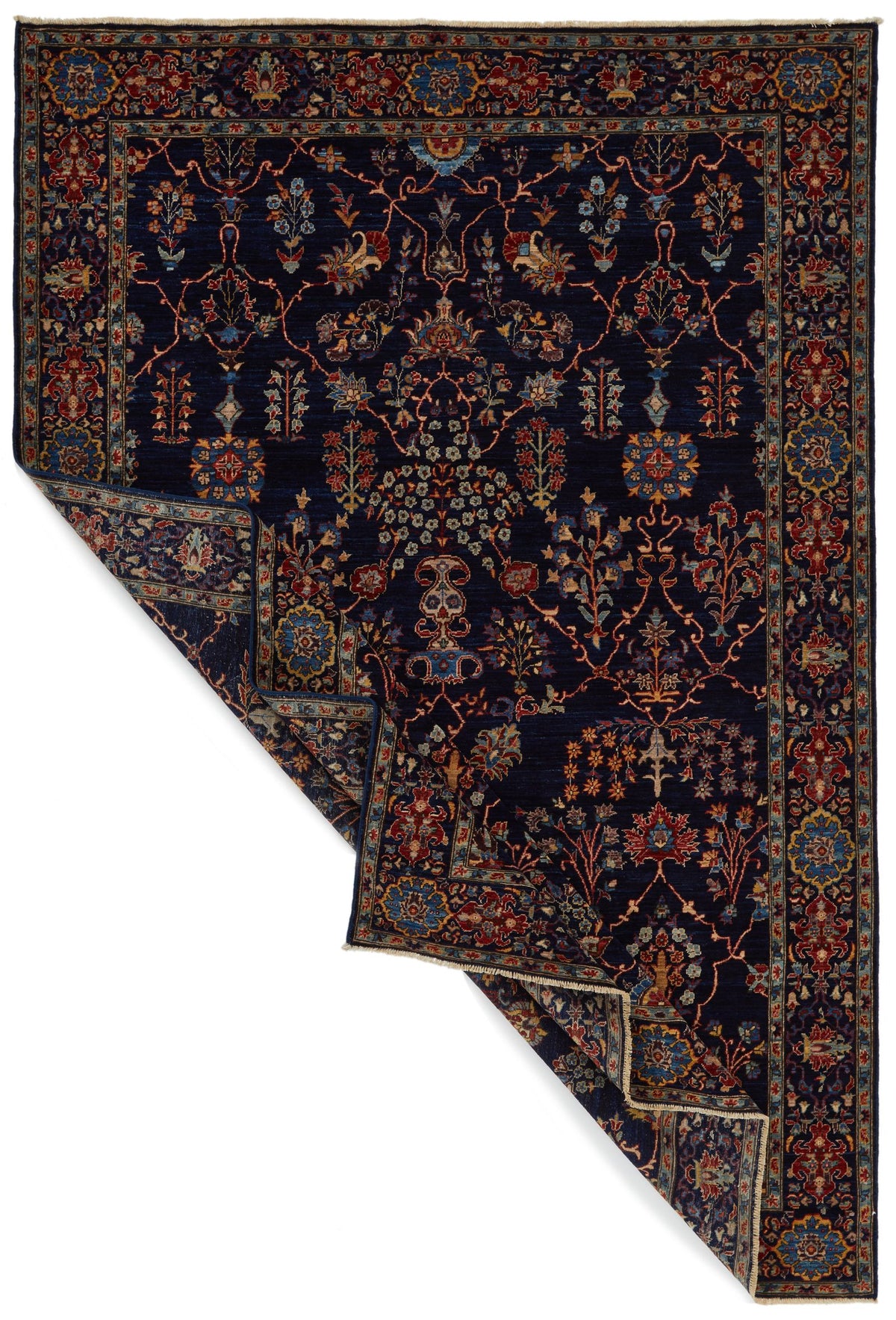 6x9 Navy and Multicolor Traditional Rug