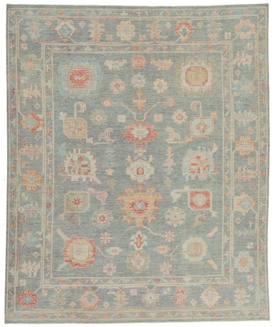 8x10 Blue and Ivory Turkish Oushak Rug