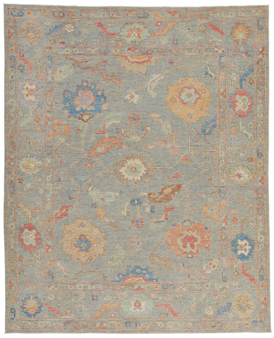 8x10 Gray and Multicolor Turkish Oushak Rug